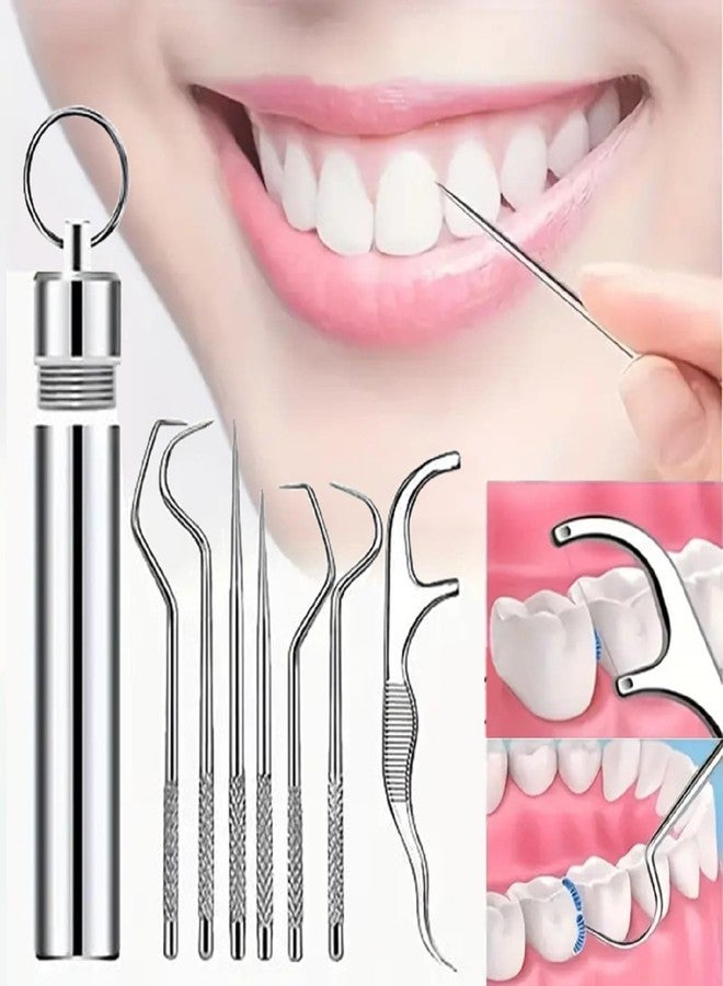 SPAREQUE tooth claening kit,Dental Tools, 7 in 1 Stainless Steel Teeth Cleaning Tool Kit, Dental Hygiene Kit Toothpicks Cleaning Picks Flosser for Teeth Braces Cleaning Tools - Image 1